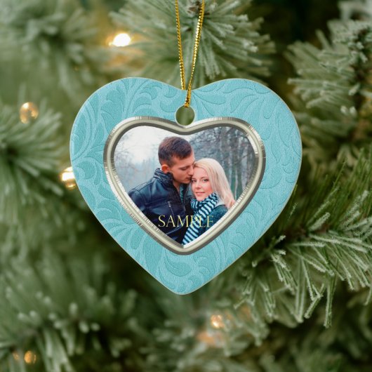 Cerulean Blue Brocade Aandenken Sjabloon Keramisch Ornament (Boom)