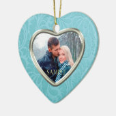 Cerulean Blue Brocade Aandenken Sjabloon Keramisch Ornament (Links)