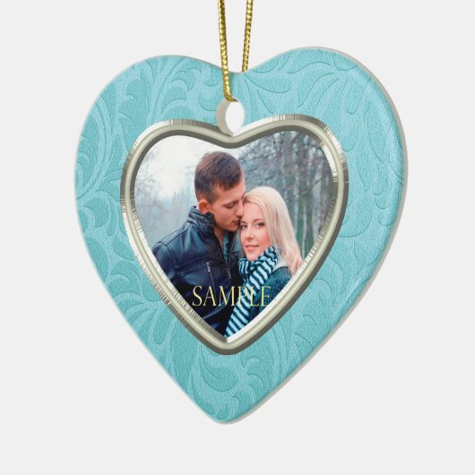 Cerulean Blue Brocade Aandenken Sjabloon Keramisch Ornament (Links)