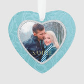 Cerulean Blue Brocade Keepomwille Photo Template Ornament (voorkant)