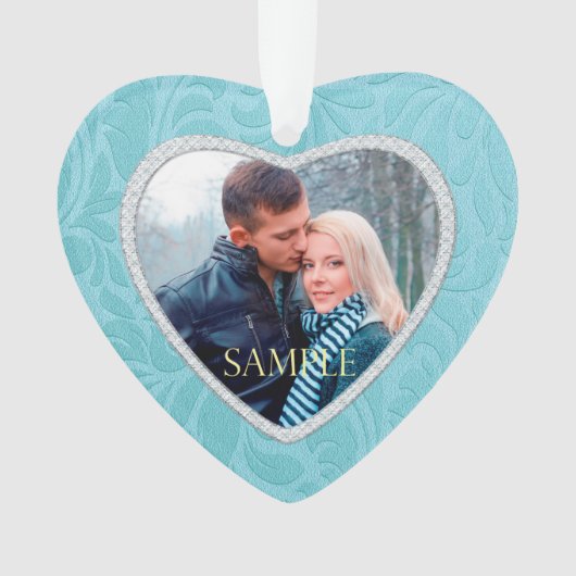 Cerulean Blue Brocade Keepomwille Photo Template Ornament (voorkant)