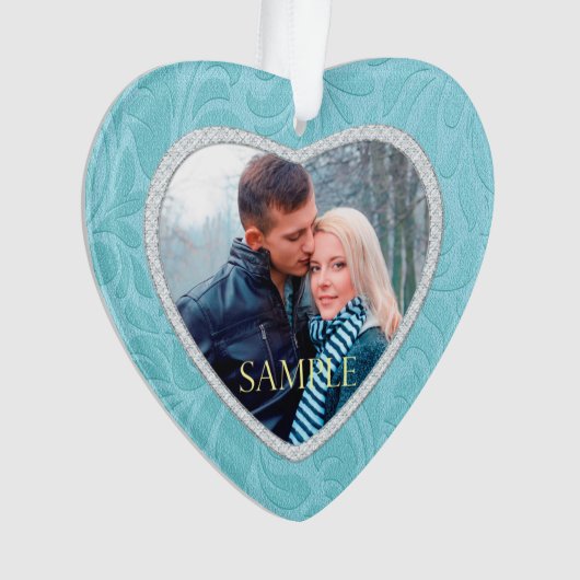 Cerulean Blue Brocade Keepomwille Photo Template Ornament (voorkant)