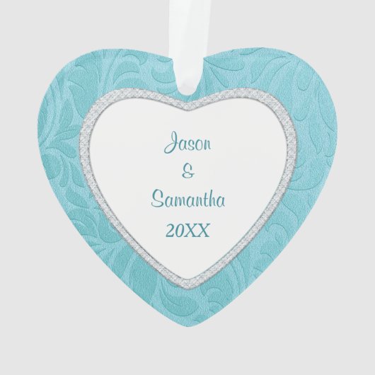 Cerulean Blue Brocade Keepomwille Photo Template Ornament (achterkant)