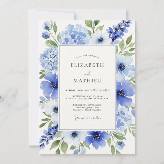 Cerulean Blue Dreamy Spring Wedding Kaart (Voorkant)