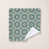 Cerulean Blue en Oerwoud Green Tiled Pattern Bad Handdoek (Wasdoekje)