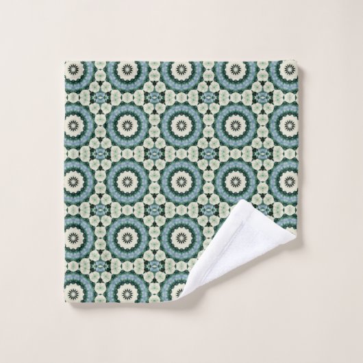 Cerulean Blue en Oerwoud Green Tiled Pattern Bad Handdoek (Wasdoekje)