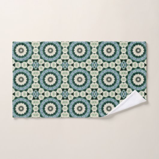 Cerulean Blue en Oerwoud Green Tiled Pattern Bad Handdoek (Handdoek)
