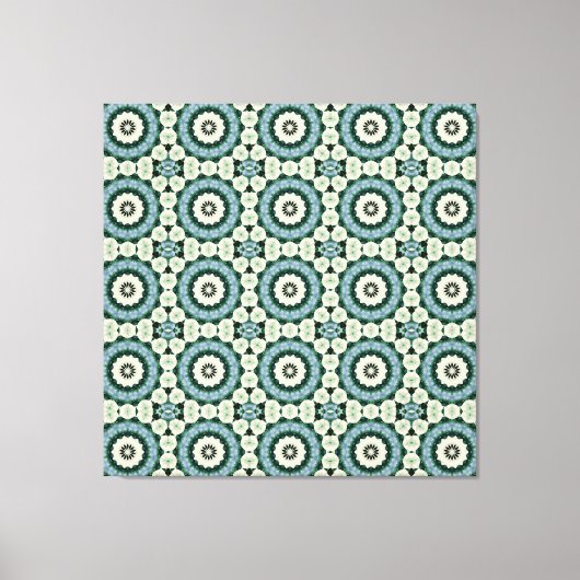 Cerulean Blue en Oerwoud Green Tiled Pattern Canvas Afdruk (Voorkant)