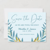 Cerulean Blue Leaves Wedding Save the Date Kaart (Voorkant)
