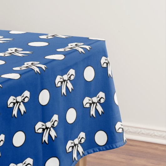 Cerulean Blue met witte Polka Dots Cartoon Bogen Tafelkleed (Voorbeeld)