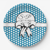 Cerulean Blue Polka Dot White Bow gepersonaliseerd Papieren Bordje (Voorkant)