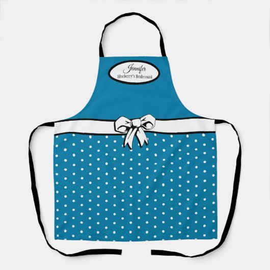 Cerulean Blue Polka Dot White Bow gepersonaliseerd Schort (Voorkant)
