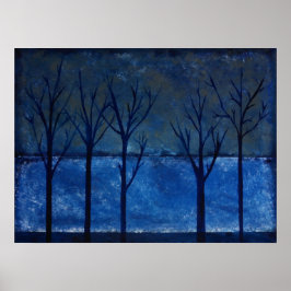 Cerulean - Blue & Silver Abstract Landscape Art Poster