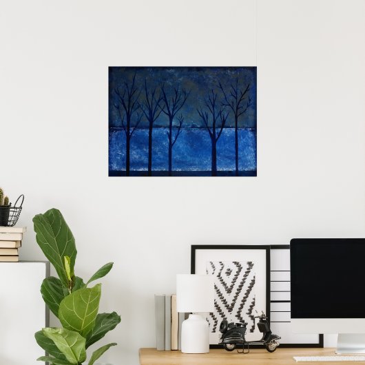 Cerulean - Blue & Silver Abstract Landscape Art Poster (Thuiskantoor)