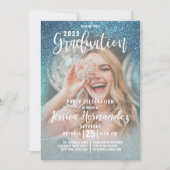 Cerulean Blue Triple Glitter Photo Afstuderen Kaart (Voorkant)