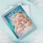 Cerulean Blue Triple Glitter Photo Afstuderen Kaart