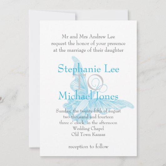 CERULEAN BUTTERFLY BRUILOFT Uitnodiging (Achterkant)