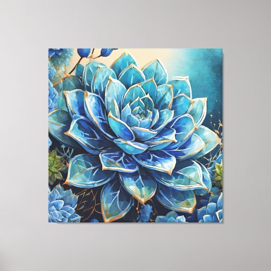 Cerulean Charm: Huidige Succulent Canvas Afdruk (Voorkant)