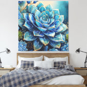 Cerulean Charm: Huidige Succulent Canvas Afdruk (Insitu (Slaapkamer))