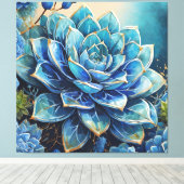 Cerulean Charm: Huidige Succulent Canvas Afdruk (Insitu (Houten vloer))