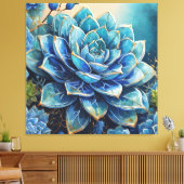 Cerulean Charm: Huidige Succulent Canvas Afdruk (Insitu (Woonkamer))