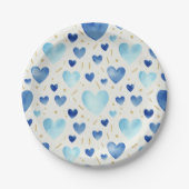 Cerulean Dream Watercolor Hearts Pattern Papieren Bordje (Voorkant)