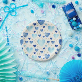 Cerulean Droom Waterverf Hartjes Patroon Papieren Bordje