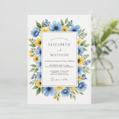 Cerulean Gele Weelderige Botanische Bruiloft Kaart (Staand voorkant)