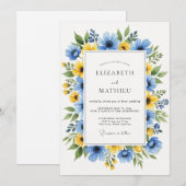 Cerulean Gele Weelderige Botanische Bruiloft Kaart (Voorkant / Achterkant)