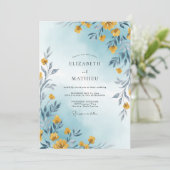 Cerulean Gele Wilde Bloemen Bruiloft Kaart (Staand voorkant)