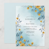 Cerulean Gele Wilde Bloemen Bruiloft Kaart (Voorkant / Achterkant)