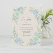 Cerulean Mint Hydrangea Eucalyptus Bruiloft Kaart (Staand voorkant)