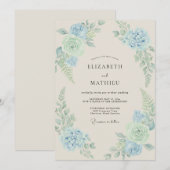 Cerulean Mint Hydrangea Eucalyptus Bruiloft Kaart (Voorkant / Achterkant)