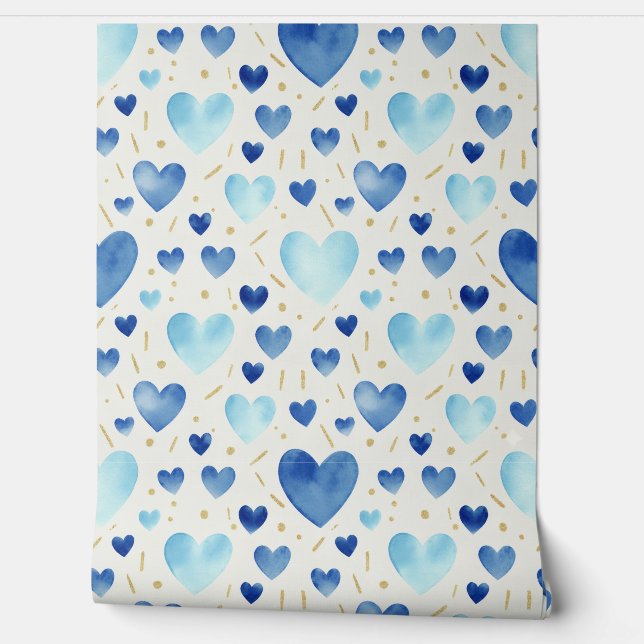 Cerulean Schittering & Azuurblauwe Harten Behang (Afrollen)