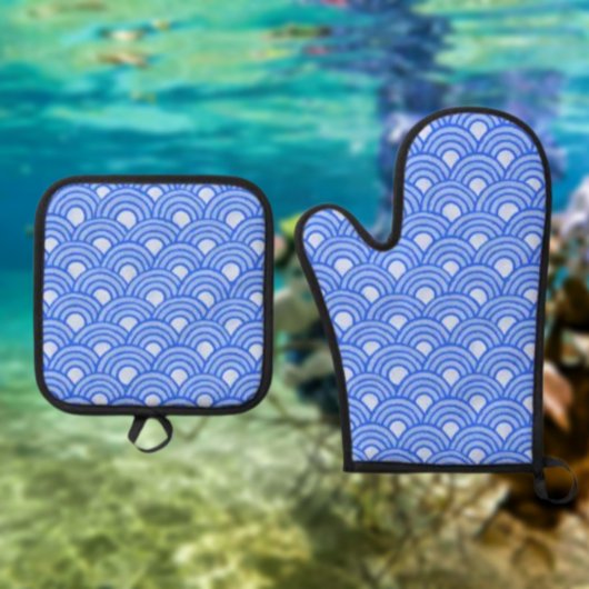 Cerulean Schubben Ovenwant en Pothouders Set
