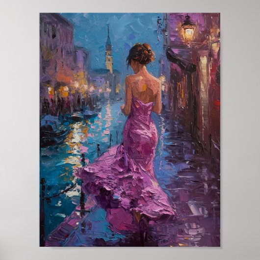 Cerulean Serenade: Twilight Promenade in Roze Poster (Voorkant)