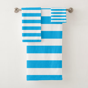 Cerulean Sky Blue & White Striped Bath Towel Set Bad Handdoek