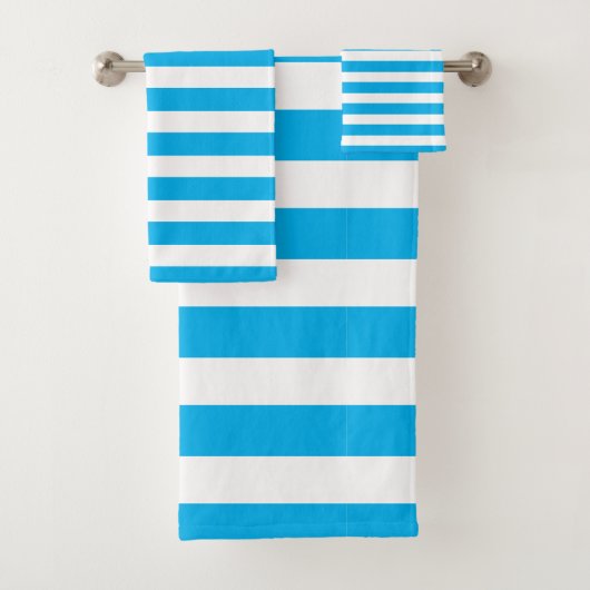 Cerulean Sky Blue & White Striped Bath Towel Set Bad Handdoek (Insitu)
