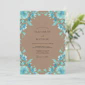 Cerulean Taupe Bloem Bruiloft Kaart (Staand voorkant)
