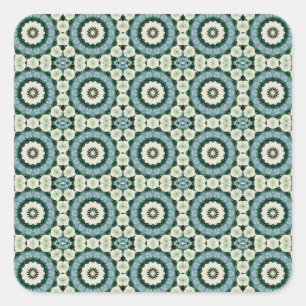 Ceruleanblauw en Jungle Green Tegelpatroon Vierkante Sticker