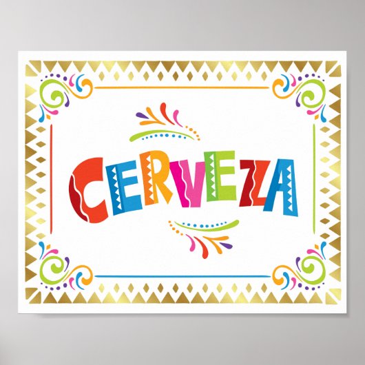 CERVEZA Fiesta Party Beer Sign Print (Voorkant)