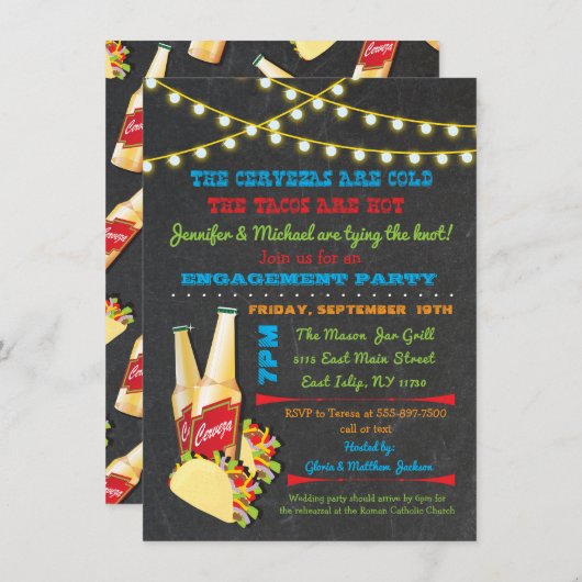 Cervezas and tacos Engagement Party invitations Kaart (Voorkant / Achterkant)