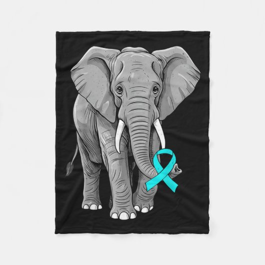 Cervical Cancer Awareness Elephant Ribbon Teal Men Fleece Deken (Voorkant)