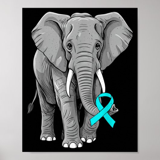 Cervical Cancer Awareness Elephant Ribbon Teal Men Poster (Voorkant)