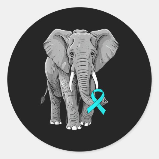 Cervical Cancer Awareness Elephant Ribbon Teal Men Ronde Sticker (Voorkant)