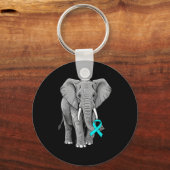 Cervical Cancer Awareness Elephant Ribbon Teal Men Sleutelhanger (Voorkant)