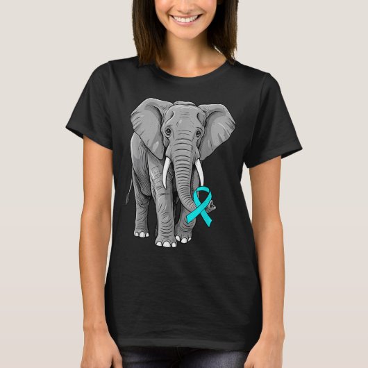 Cervical Cancer Awareness Elephant Ribbon Teal Men T-shirt (Voorkant)
