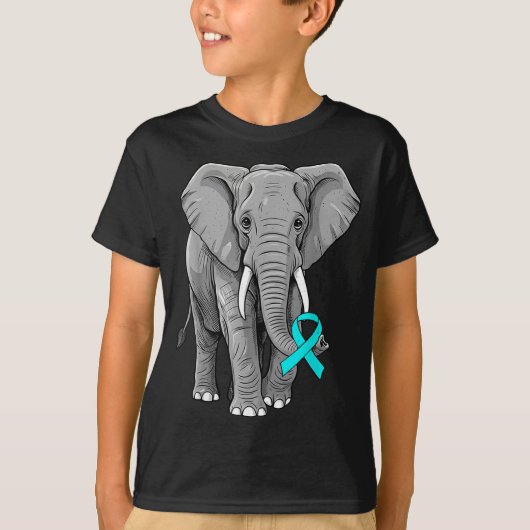 Cervical Cancer Awareness Elephant Ribbon Teal Men T-shirt (Voorkant)