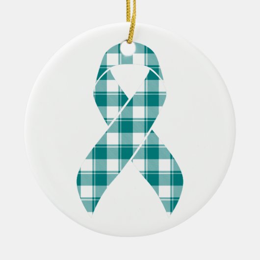 Cervical Cancer Awareness Plaid Teal Ribbon Keramisch Ornament (Voorkant)