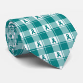 Cervical Cancer Awareness Plaid Teal Ribbon Stropdas (Opgerold)